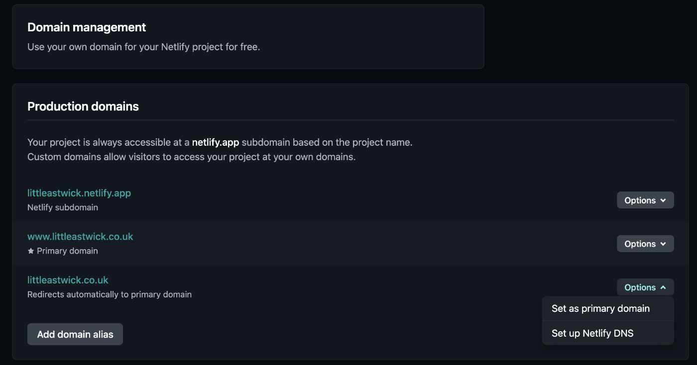 Netlify domain configuration